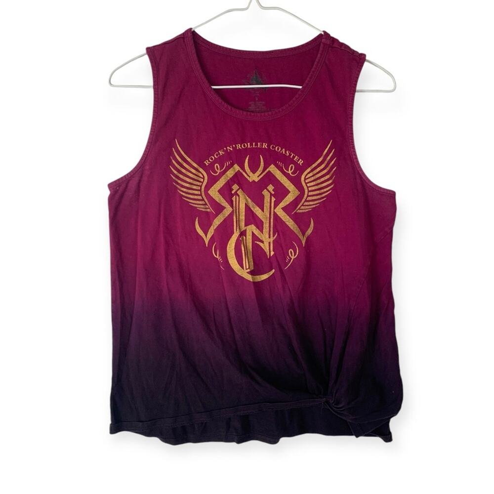 Disney women's small rock n roll rollercoaster twist front shirt tank vaca trave